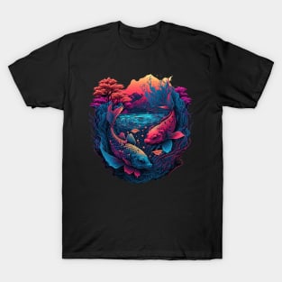 Synthwave Yakuza Koi Fish Tattoo T-Shirt